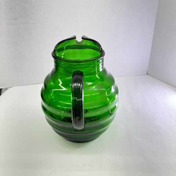 Vintage Anchor Hocking Forest Green Glass Whirly Twirly Ice Lip Pitcher - Picture 3 of 10
